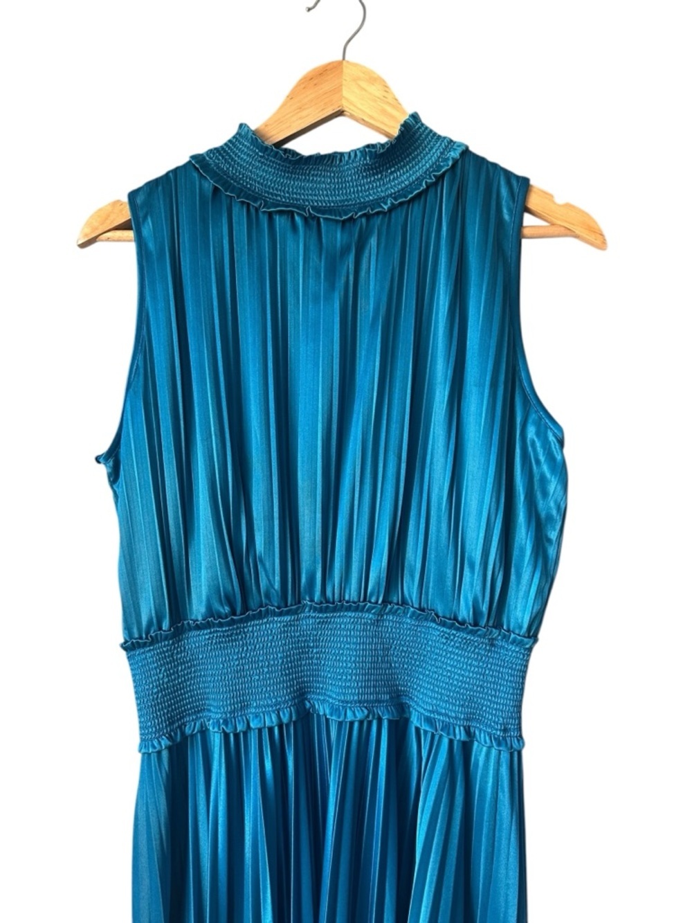 Nanette Lepore Teal Pleated Midi Dress with Smocked Waist, Size 10 - Picture 7 of 10